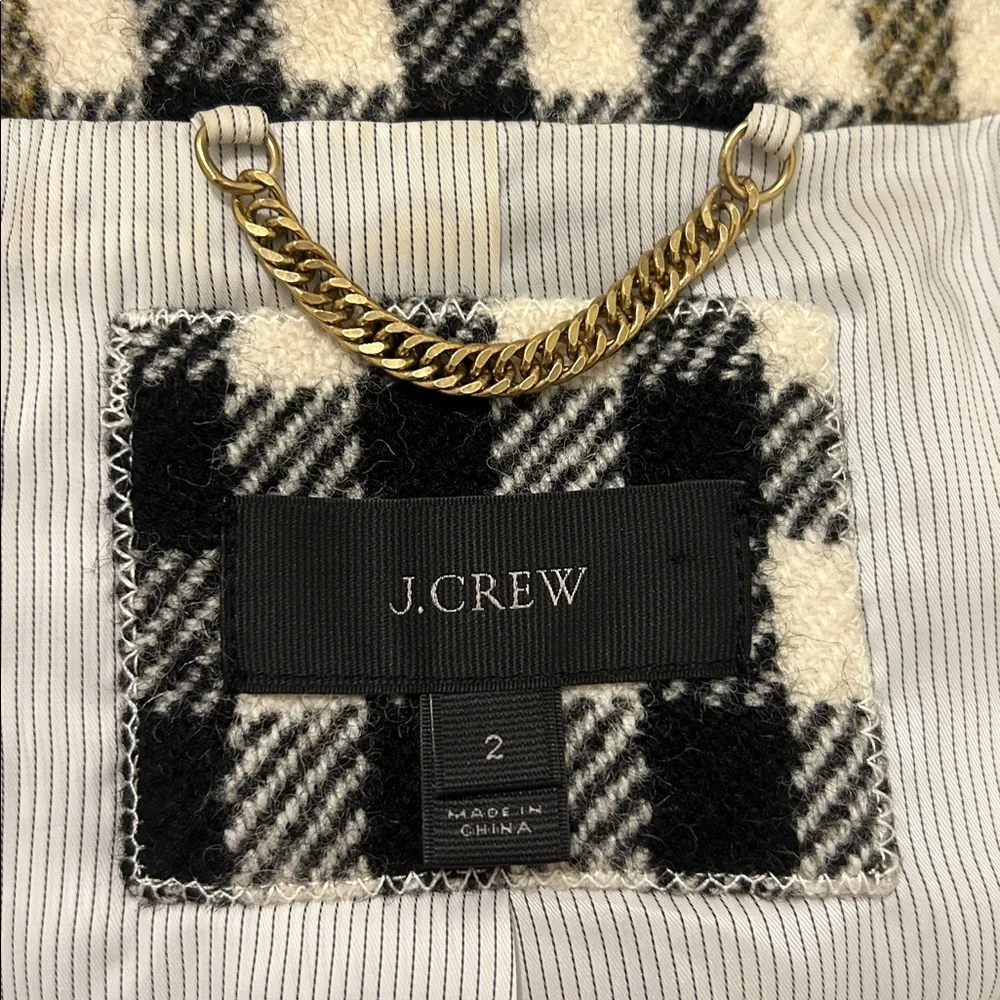 J.Crew Double Breasted Coat in Cypress Black Ivory Oxford Check Plaid Size 2 - Picture 15 of 16